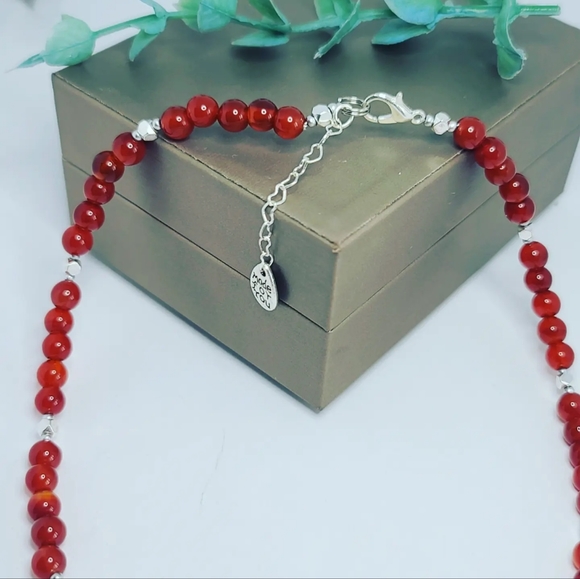 Red agate, Hematite necklace 6 mm - Picture 2 of 4
